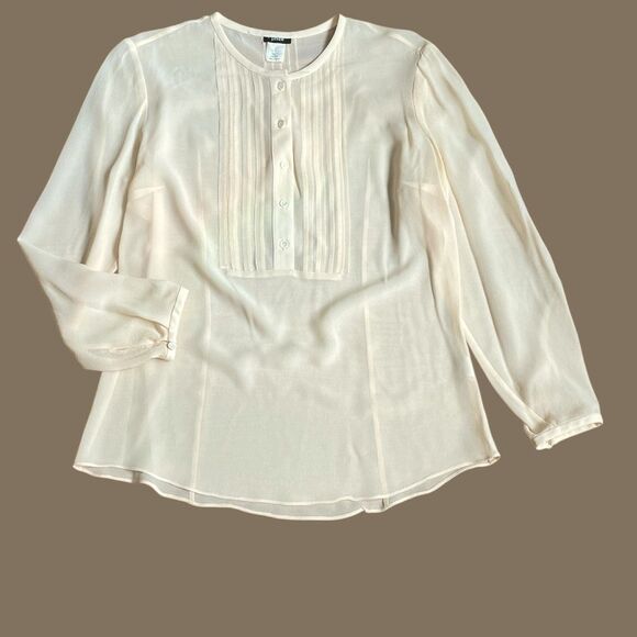 J.Crew Silk Blouse Long Sleeve Tuxedo Pleated Front 1/2 Button Sz S Ivory  NWOT - Picture 2 of 9
